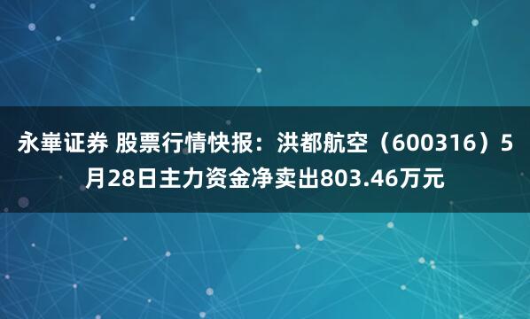 永崋证券 股票行情快报：洪都航空（600316）5月28日主力资金净卖出803.46万元