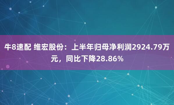 牛8速配 维宏股份：上半年归母净利润2924.79万元，同比下降28.86%